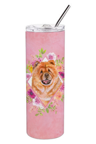 Dog Breed 20 oz Skinny Tumbler (Dog Breed: Chow Chow #1 Pink Flowers Double Walled Stainless Steel)