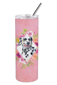 Dog Breed 20 oz Skinny Tumbler (Dog Breed: Dalmatian Pink Flowers Double Walled Stainless Steel)