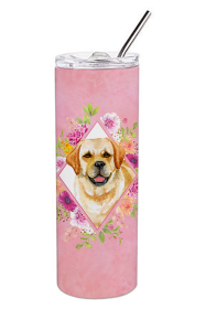 Dog Breed 20 oz Skinny Tumbler (Dog Breed: Golden Retriever Pink Flowers Double Walled Stainless Steel)