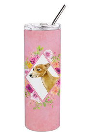 Dog Breed 20 oz Skinny Tumbler (Dog Breed: Italian Greyhound Pink Flowers Double Walled Stainless Steel)