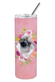 Dog Breed 20 oz Skinny Tumbler (Dog Breed: Moscow Watchdog Pink Flowers Double Walled Stainless Steel)