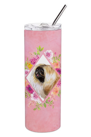 Dog Breed 20 oz Skinny Tumbler (Dog Breed: Pekingese Pink Flowers Double Walled Stainless Steel)