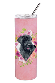 Dog Breed 20 oz Skinny Tumbler (Dog Breed: Giant Schnauzer Pink Flowers Double Walled Stainless Steel)