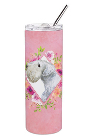 Dog Breed 20 oz Skinny Tumbler (Dog Breed: Sealyham Terrier Pink Flowers Double Walled Stainless Steel)