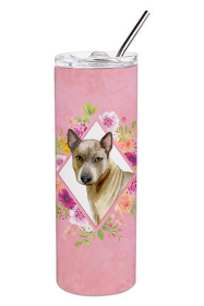 Dog Breed 20 oz Skinny Tumbler (Dog Breed: Thai Ridgeback Pink Flowers Double Walled Stainless Steel)