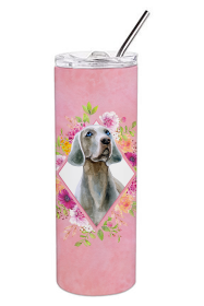 Dog Breed 20 oz Skinny Tumbler (Dog Breed: Weimaraner Pink Flowers Double Walled Stainless Steel)