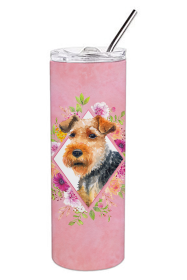 Dog Breed 20 oz Skinny Tumbler (Dog Breed: Welsh Terrier Pink Flowers Double Walled Stainless Steel)