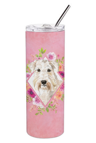 Dog Breed 20 oz Skinny Tumbler (Dog Breed: Wheaten Terrier Pink Flowers Double Walled Stainless Steel)