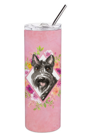 Dog Breed 20 oz Skinny Tumbler (Dog Breed: Scottish Terrier Pink Flowers Double Walled Stainless Steel)