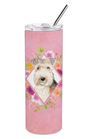 Dog Breed 20 oz Skinny Tumbler (Dog Breed: Lakeland Terrier Pink Flowers Double Walled Stainless Steel)