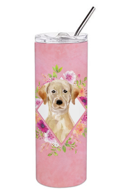 Dog Breed 20 oz Skinny Tumbler (Dog Breed: Yellow Lab Pink Flowers Double Walled Stainless Steel)