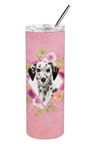 Dog Breed 20 oz Skinny Tumbler (Dog Breed: Dalmatian Pink Flowers Double Walled Stainless Steel1)