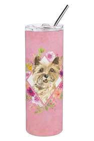 Dog Breed 20 oz Skinny Tumbler (Dog Breed: Cairn Terrier Pink Flowers Double Walled Stainless Steel)