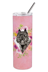 Dog Breed 20 oz Skinny Tumbler (Dog Breed: Bouvier des Flandres Pink Flowers Double Walled Stainless Steel)