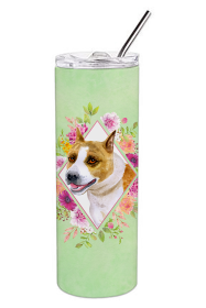 Dog Breed 20 oz Skinny Tumbler (Dog Breed: Bull Terrier Green Flowers Double Walled Stainless Steel)
