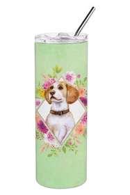 Dog Breed 20 oz Skinny Tumbler (Dog Breed: Beagle Green Flowers Double Walled Stainless Steel)