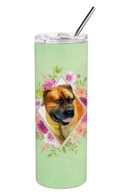 Dog Breed 20 oz Skinny Tumbler (Dog Breed: Borboel Mastiff Green Flowers Double Walled Stainless Steel)