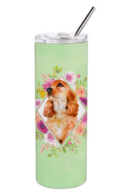 Dog Breed 20 oz Skinny Tumbler (Dog Breed: Chow Chow #2 Green Flowers Double Walled Stainless Steel 1)