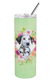 Dog Breed 20 oz Skinny Tumbler (Dog Breed: Dalmatian Puppy Green Flowers Double Walled Stainless Steel)