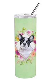 213-CK4110TBL20 Dog Breed 20 oz Skinny Tumbler (Dog Breed: French Bulldog Green Flowers)