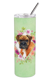 213-CK4110TBL20 Dog Breed 20 oz Skinny Tumbler (Dog Breed: German Boxer Green Flowers)