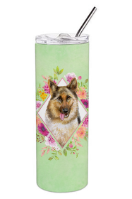 213-CK4110TBL20 Dog Breed 20 oz Skinny Tumbler (Dog Breed: German Shepherd #1 Green Flowers)