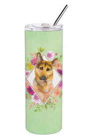 213-CK4110TBL20 Dog Breed 20 oz Skinny Tumbler (Dog Breed: German Shepherd #2 Green Flowers)