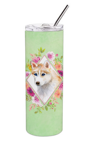 213-CK4110TBL20 Dog Breed 20 oz Skinny Tumbler (Dog Breed: Red Siberian Husky Green Flowers)