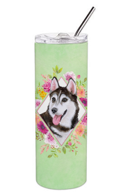 213-CK4110TBL20 Dog Breed 20 oz Skinny Tumbler (Dog Breed: Siberian Husky #1 Green Flowers)