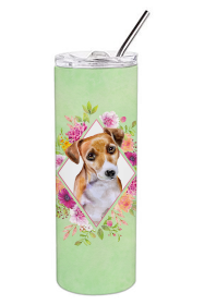 213-CK4110TBL20 Dog Breed 20 oz Skinny Tumbler (Dog Breed: Jack Russell Terrier #1 Green Flowers)