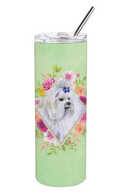 213-CK4110TBL20 Dog Breed 20 oz Skinny Tumbler (Dog Breed: Maltese Green Flowers)