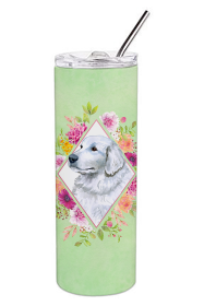 213-CK4110TBL20 Dog Breed 20 oz Skinny Tumbler (Dog Breed: Great Pyrenees Green Flowers)