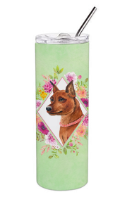 213-CK4110TBL20 Dog Breed 20 oz Skinny Tumbler (Dog Breed: Miniature Pinscher Green Flowers)
