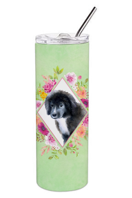 213-CK4110TBL20 Dog Breed 20 oz Skinny Tumbler (Dog Breed: Newfoundland Puppy Green Flowers)
