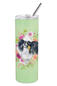 213-CK4110TBL20 Dog Breed 20 oz Skinny Tumbler (Dog Breed: Papillon Green Flowers)