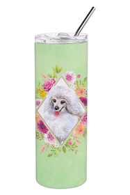 213-CK4110TBL20 Dog Breed 20 oz Skinny Tumbler (Dog Breed: White Mini Poodle Green Flowers)