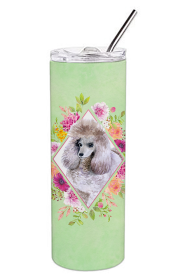 213-CK4110TBL20 Dog Breed 20 oz Skinny Tumbler (Dog Breed: Standard Grey Poodle Green Flowers)