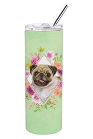 213-CK4110TBL20 Dog Breed 20 oz Skinny Tumbler (Dog Breed: Fawn Pug Green Flowers)