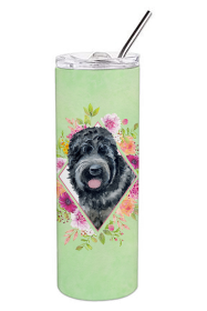 213-CK4110TBL20 Dog Breed 20 oz Skinny Tumbler (Dog Breed: Russian Black Terrier Green Flowers)