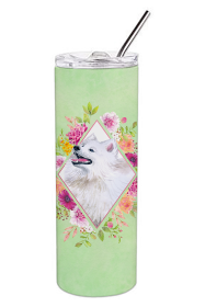 213-CK4110TBL20 Dog Breed 20 oz Skinny Tumbler (Dog Breed: Samoyed Green Flowers)