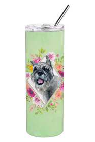 213-CK4110TBL20 Dog Breed 20 oz Skinny Tumbler (Dog Breed: Schnauzer Green Flowers)