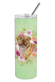 213-CK4110TBL20 Dog Breed 20 oz Skinny Tumbler (Dog Breed: Shar Pei Green Flowers)