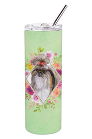 213-CK4110TBL20 Dog Breed 20 oz Skinny Tumbler (Dog Breed: Shih Tzu Green Flowers)