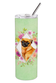 213-CK4110TBL20 Dog Breed 20 oz Skinny Tumbler (Dog Breed: Brabant Griffon Green Flowers)
