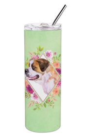 213-CK4110TBL20 Dog Breed 20 oz Skinny Tumbler (Dog Breed: Saint Bernard #1 Green Flowers)