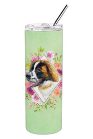 213-CK4110TBL20 Dog Breed 20 oz Skinny Tumbler (Dog Breed: Saint Bernard #2 Green Flowers)