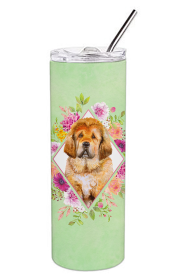 213-CK4110TBL20 Dog Breed 20 oz Skinny Tumbler (Dog Breed: Tibetian Mastiff Puppy Green Flowers)