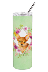 213-CK4110TBL20 Dog Breed 20 oz Skinny Tumbler (Dog Breed: Toy Terrier Green Flowers)