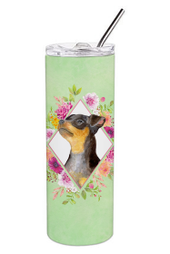 213-CK4110TBL20 Dog Breed 20 oz Skinny Tumbler (Dog Breed: Black Miniature Pinscher Green Flowers)
