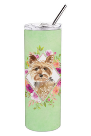 213-CK4110TBL20 Dog Breed 20 oz Skinny Tumbler (Dog Breed: Yorkie Green Flowers)